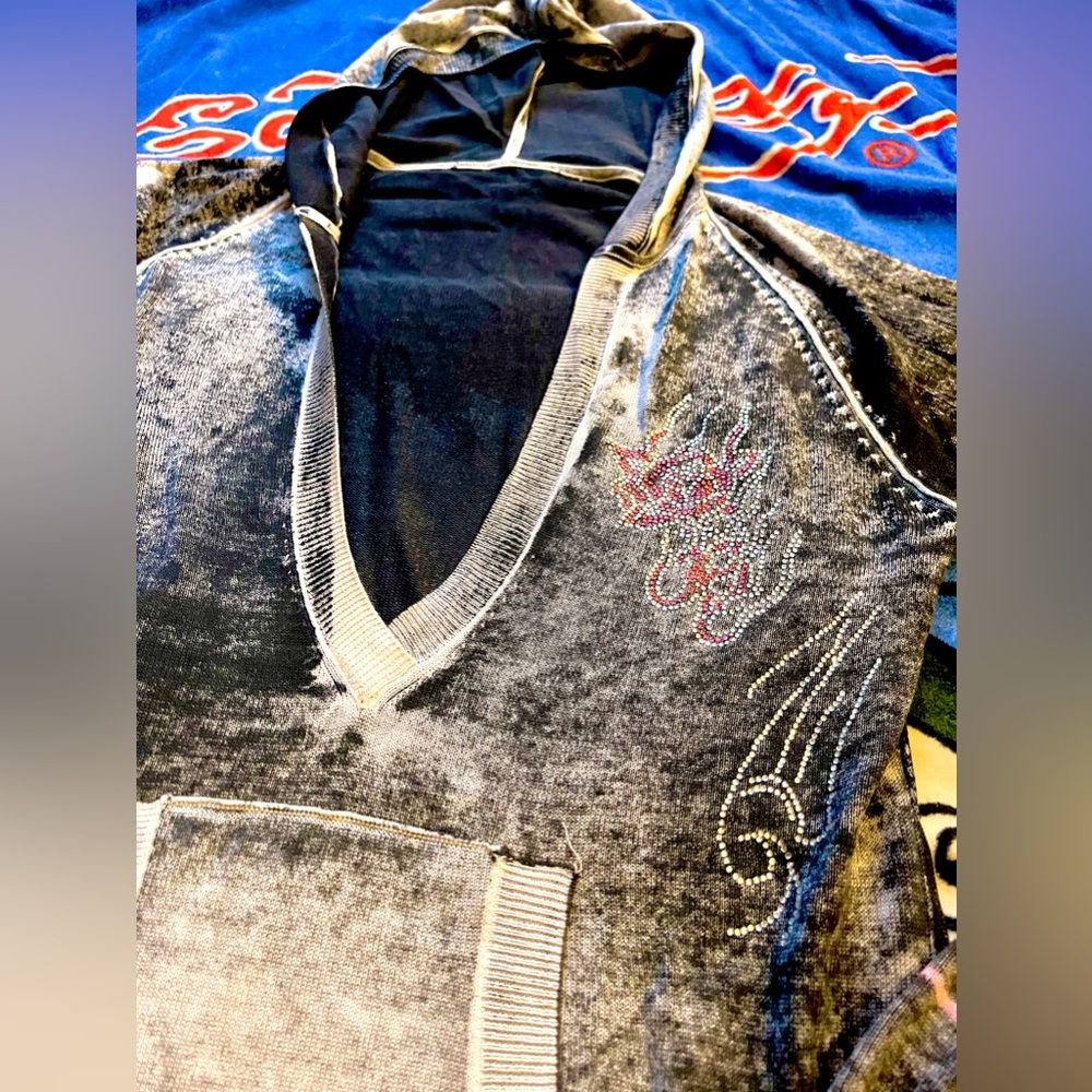 Ed Hardy Christian Audigier hooded pullover burnout acidwash hoodie sweater Y2k - Picture 7 of 8